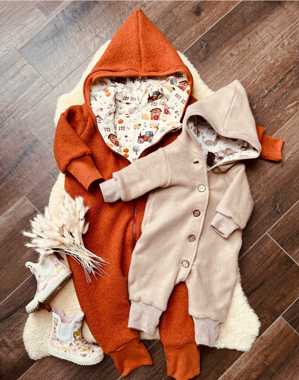 Zwergenanzug I Walkoverall Kinder Baby I Baumwolloverall I Baby Shower Geschenk I Stoff wählbar I Reißverschluss o. Knöpfe I Winter I Wolle